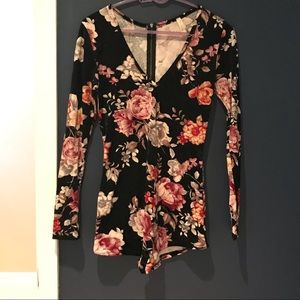 Velvet floral romper